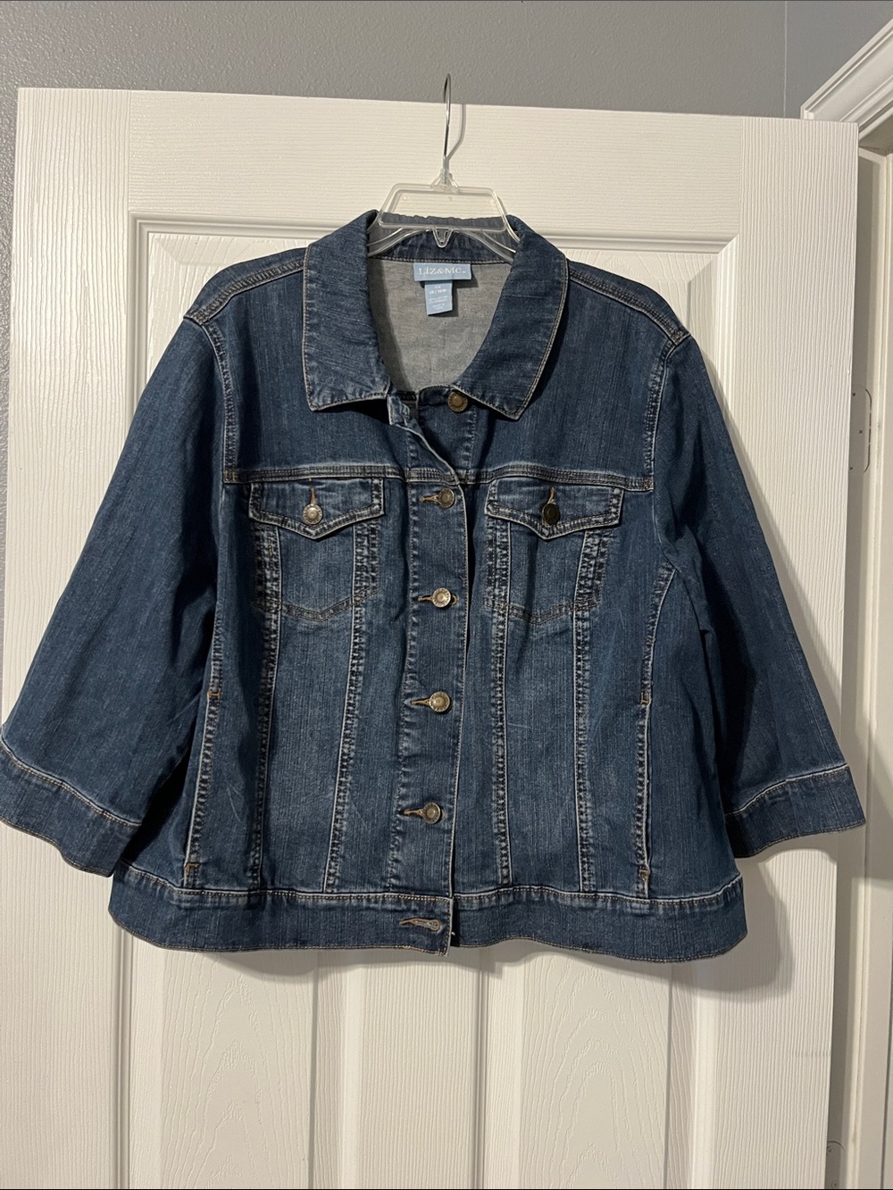 Liz & Me Indigo Blue Denim Jacket with 3/4 Sleeves and Button Front
